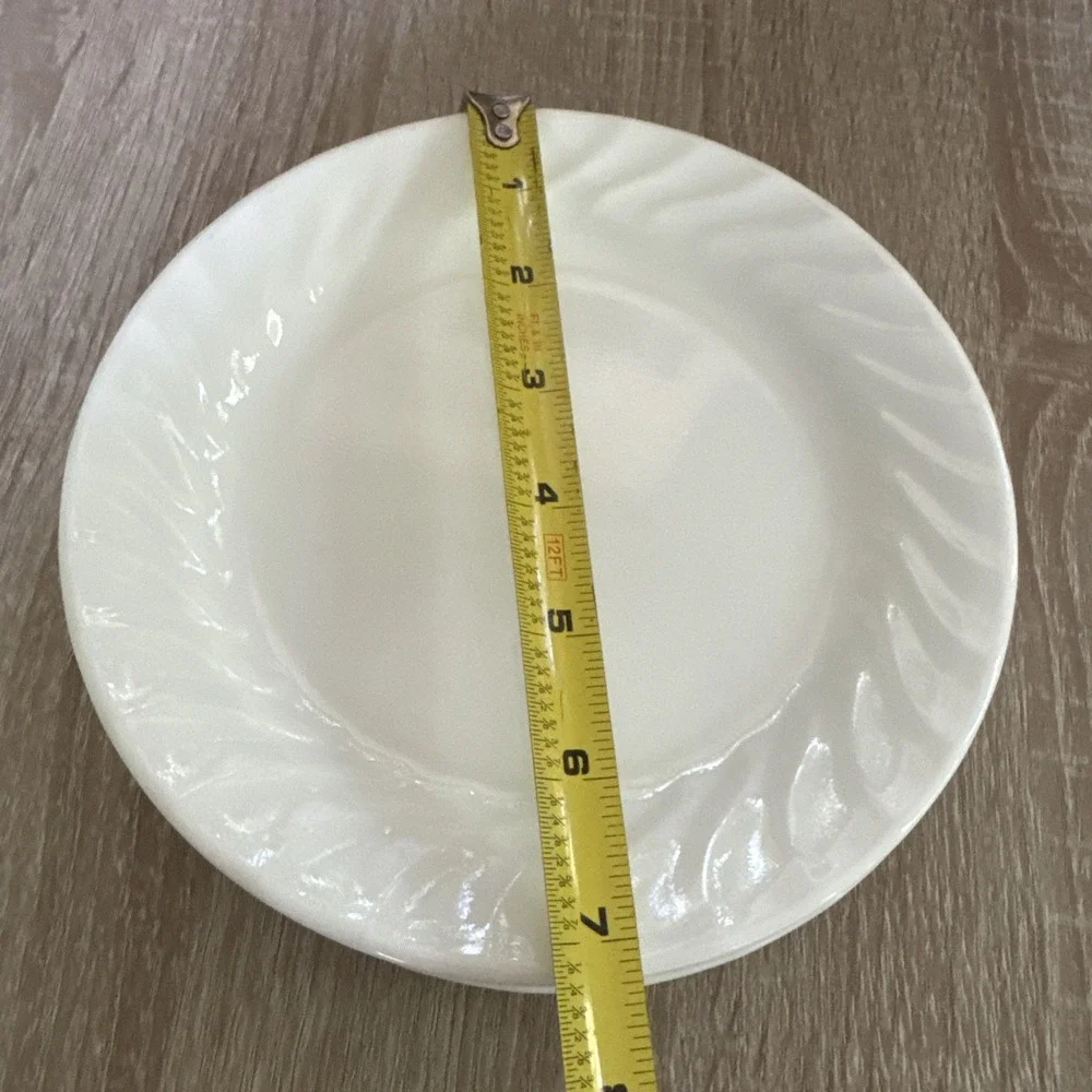 6 Corelle White Swirl Enhancements Bread Dessert Plates SOLID 7.25